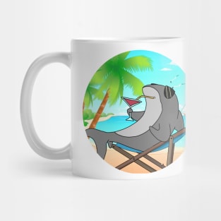 Shark Chilling At Beach With Sunset Comic Style Mug